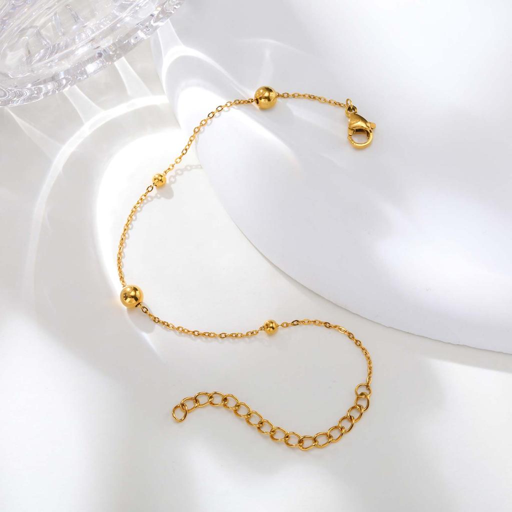 Minimalist Stainless Steel Ball Beads Bracelet, Waterproof 18K Gold Plated Cross Chain Bracelet for Women Trendy Jewelry