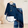 Women Plus Size Round Neck Long Sleeve Green Printed High Low Top Wide Leg Pants Two Piece Set