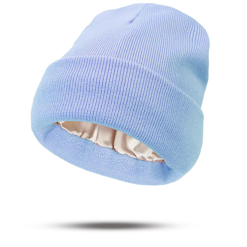 European & American Satin Brocade Winter Hat: Women's Warm Knitted Hair Protection, Acrylic Wool Blend.