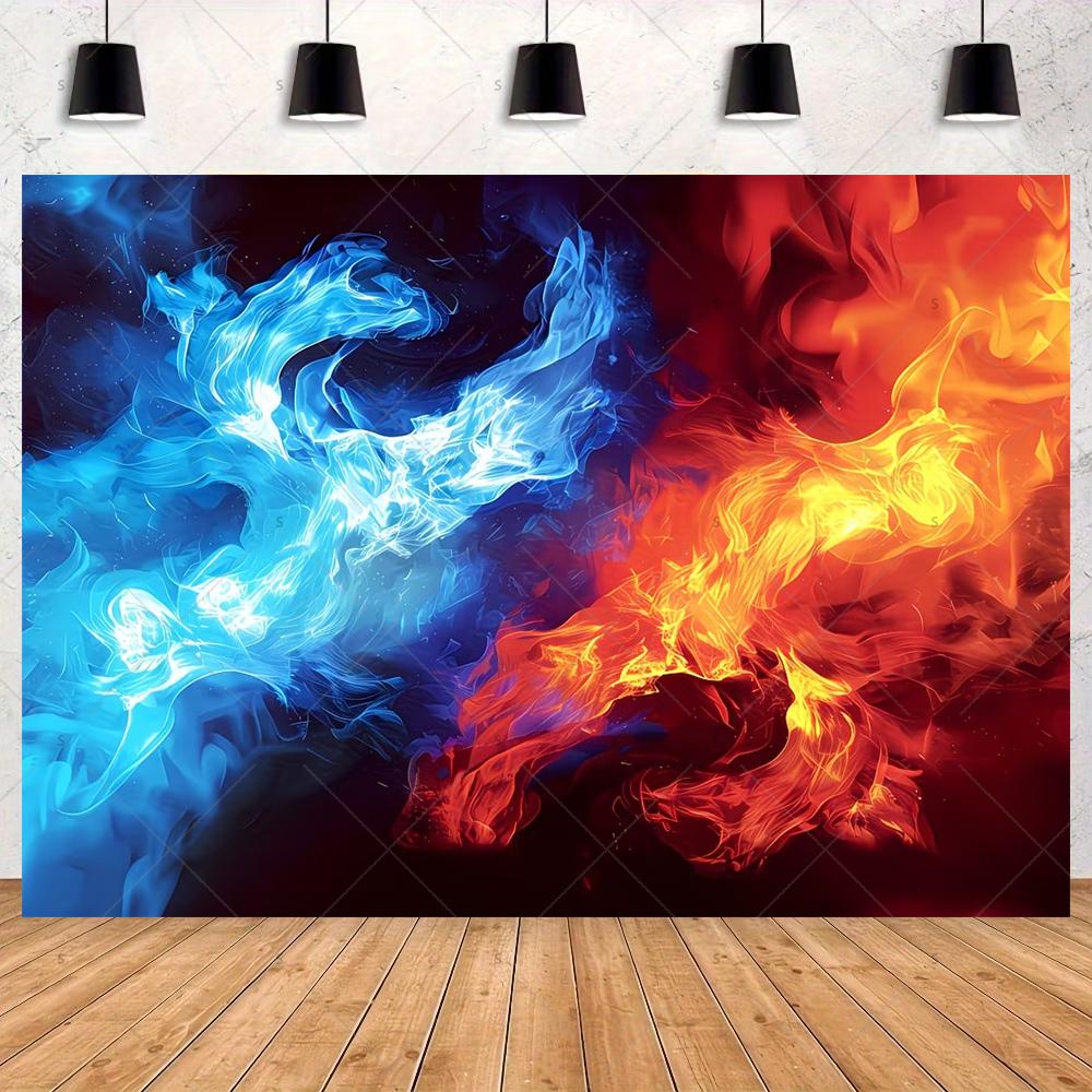 Ice and Fire Fusion Theme Backdrop Shocking Water Fire Elements Party Decoration Background Photography Studio Supplies Banner
