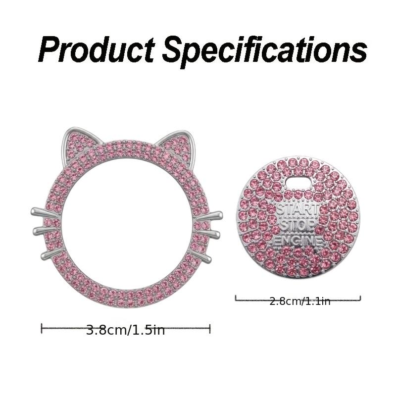 1 Set (Outer Ring + Inner Cover) Cute Cat Ear Car Push Start Button Cover, Bling Rhinestone Ignition Button Protector, Univer