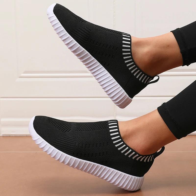 Women'S Casual Mesh Flat Shoes Breathable Comfortable Vulcanized Shoes Summer For Daily Use In Anti Slip Walking Slip On Shoes
