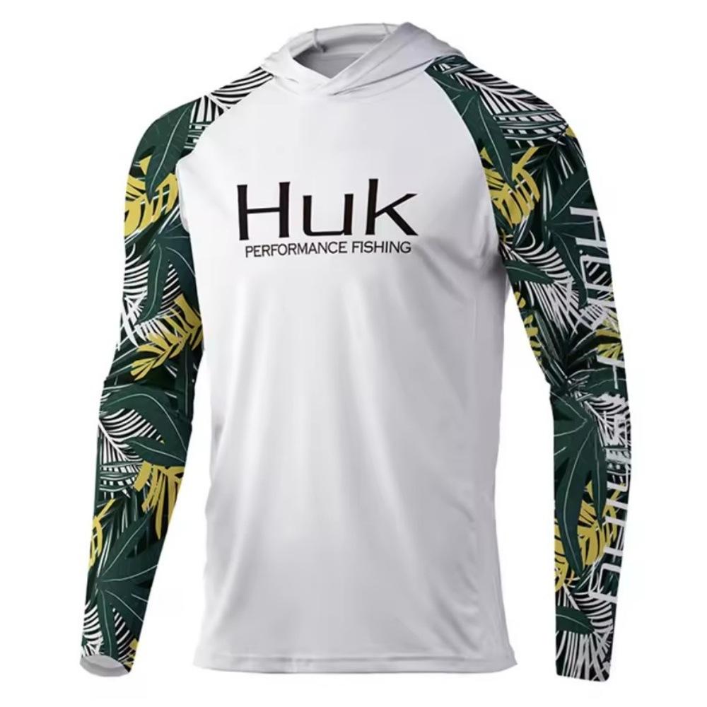 HUK Summer Fishing Shirt Men's Long-Sleeve Hooded Fishing Suit UV Protection Upf 50 + Fishing Wear