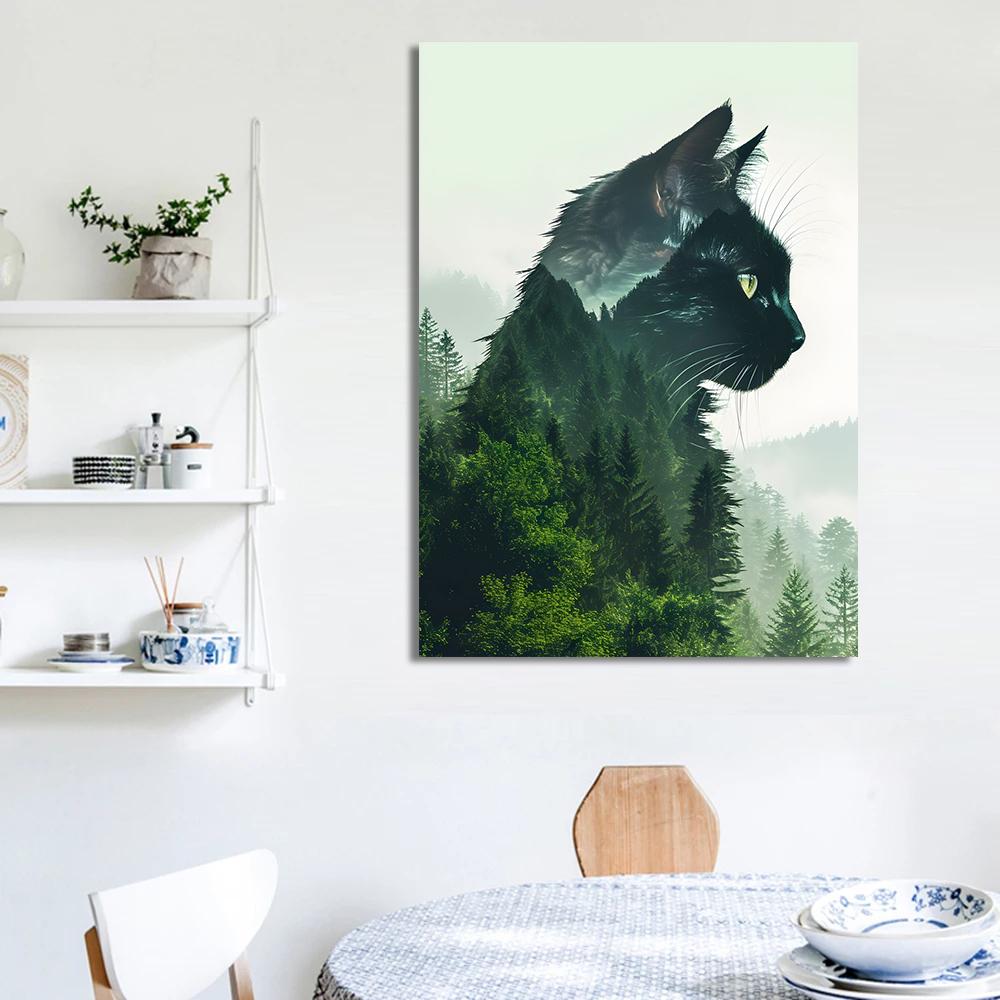 Animal and Forest Poster Eagle Wolf Tiger Lion Cat Panda Fox Tree Canvas for Living Room Home Decor Wall Art Mural