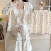 Women's Four-Piece Pajama Set: Cotton Suspenders, Long Sleeve Top, Trousers & Shorts for Spring & Autumn Relaxation