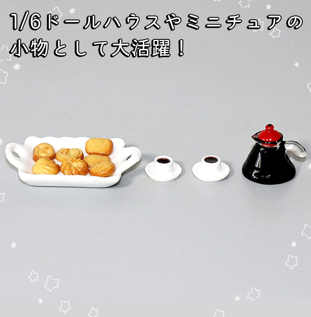 Moin Moin Miniature Scale Afternoon Cafe Time Coffee Plates and Food 1/6 11-Piece Set Bread, Cup, Snacks, Sweets, Pretzels, Donuts, Realistic,