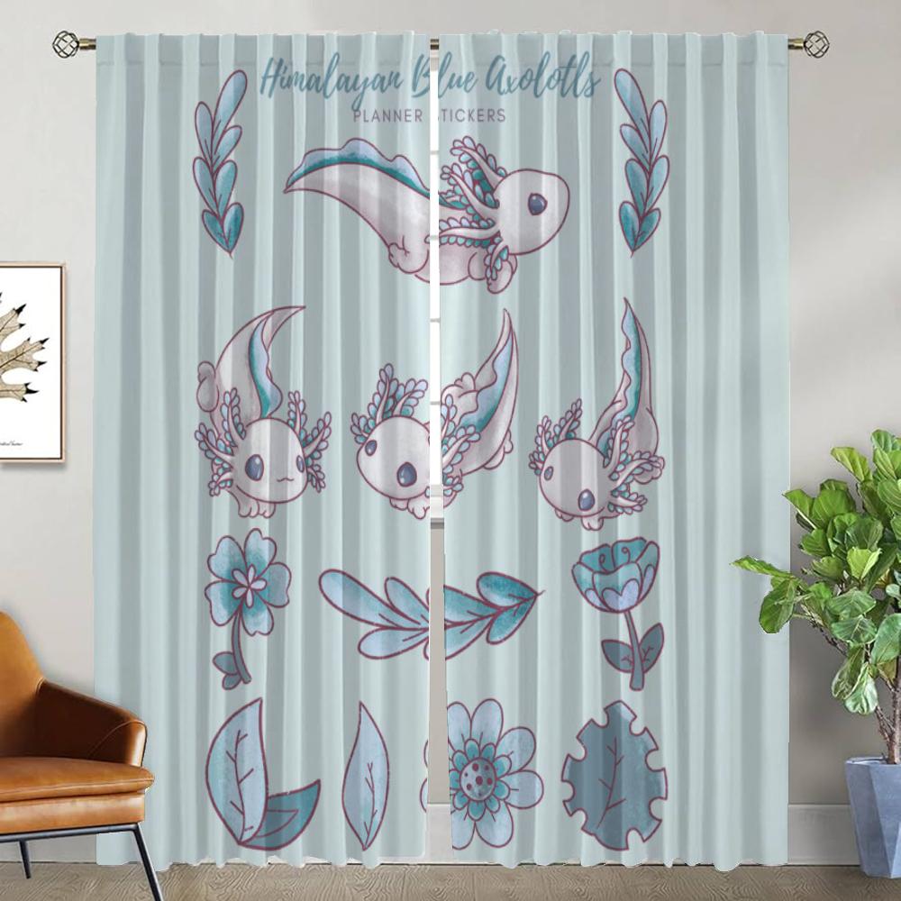 Blackout Curtains for Camera Cute Axolotl Home Interior Curtains for Living Room Shades Halloween Decoration Window Curtain