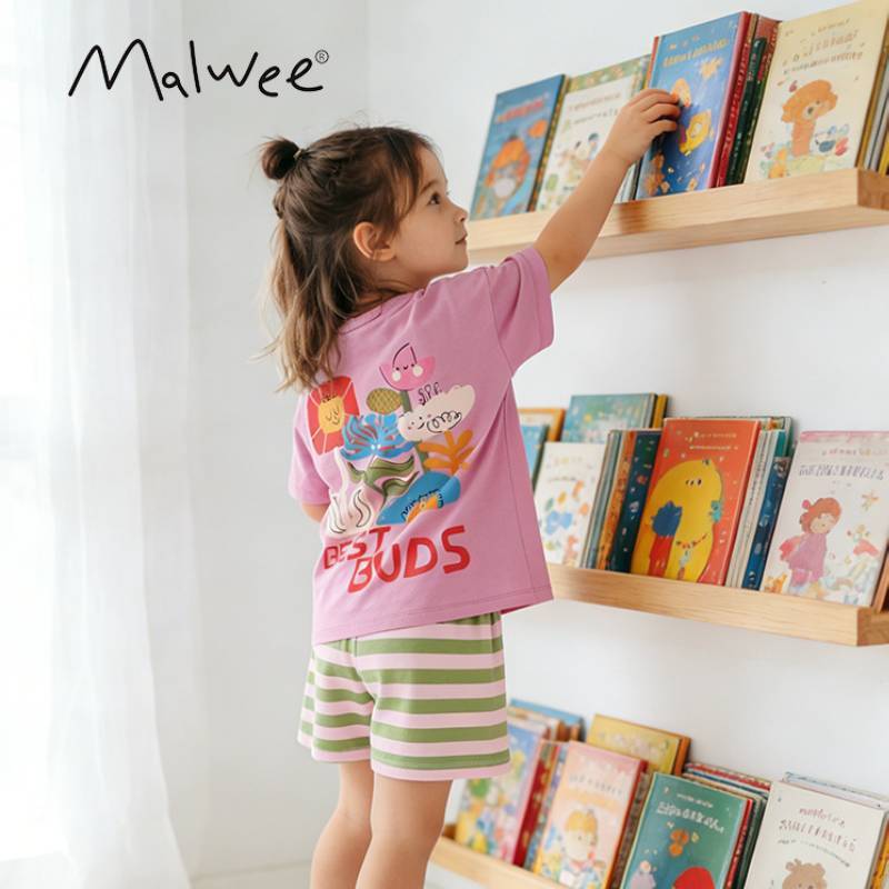 Set Estivo Due Pezzi in Cotone per Bambina con Stampe Cartoni Animati per Bambini dai 3 agli 8 Anni