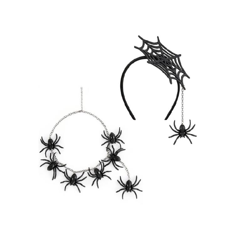 Halloween Spiders Hair Ornament Necklace Set Safe Costume Props Spiders Themed Party Costume Set For Various Ages