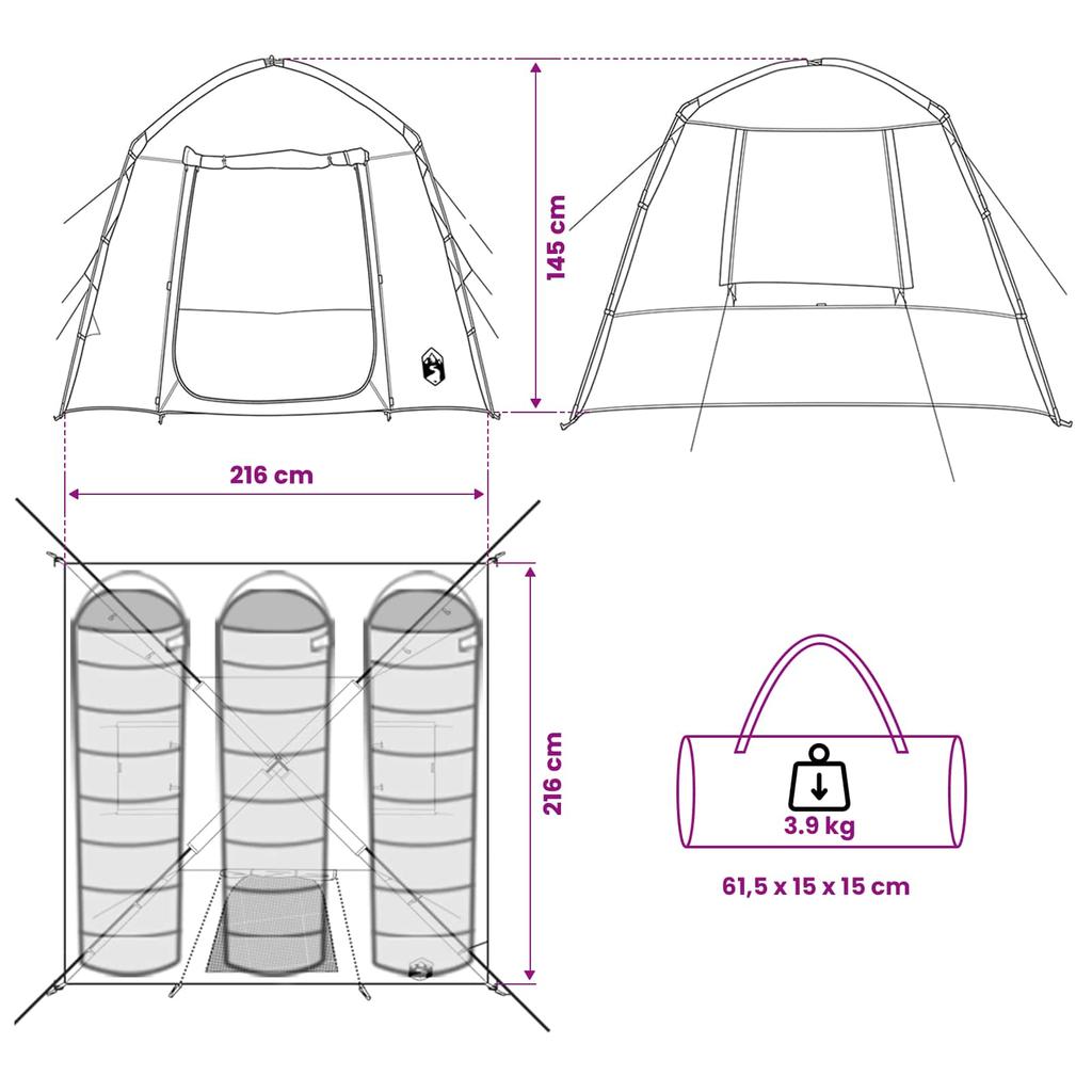 Cabin Tent with Roof Olive Green 210 x 210 x 138 cm Polyester