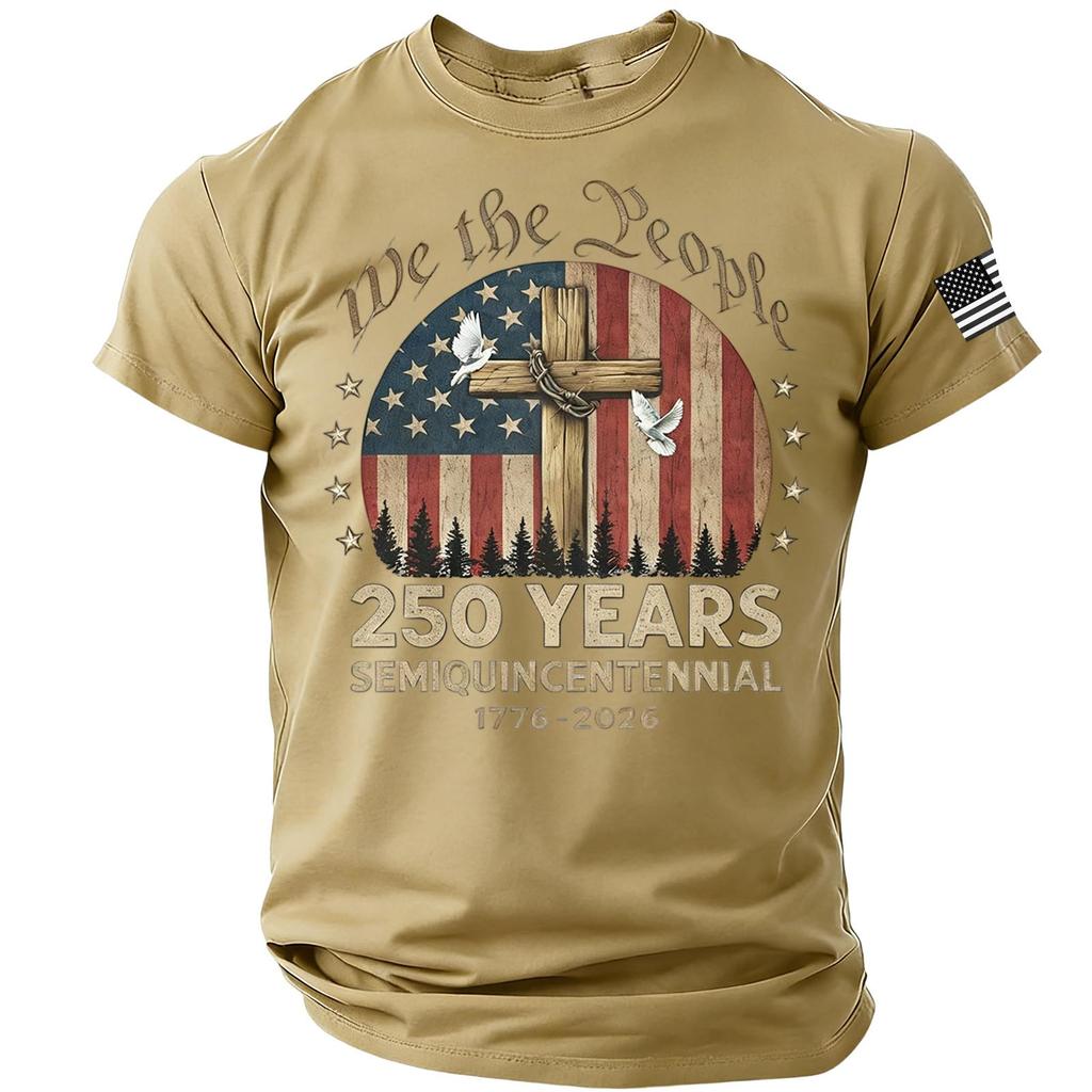 Men’s Short Sleeve Crewneck T Shirt We the People 250 Years Semiquincentennial 1776 2026 Graphic Print Comfortable Fit