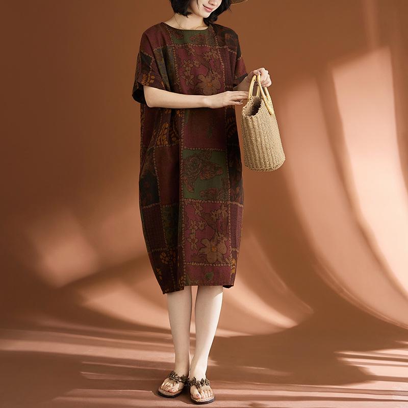 2026 Plus Size Women's Retro Cotton Linen Dress - Ethnic Style Casual White