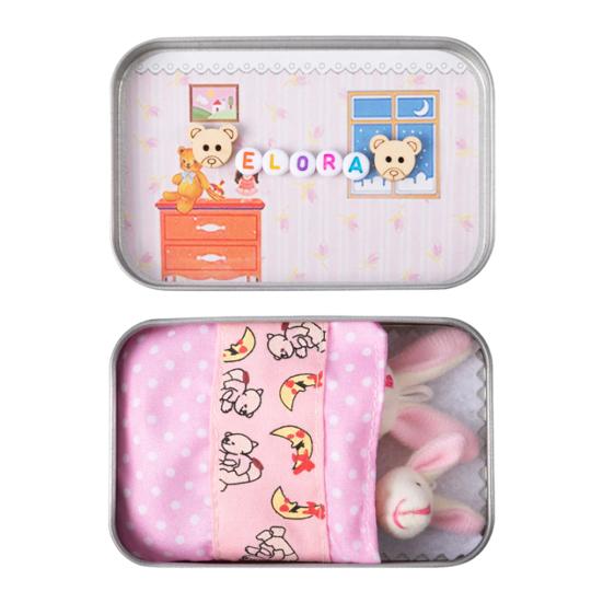 Little Pocket Bunny in Box Mini Plush Mom And Baby Bunny Living in A Tin Box Easter Basket Stuffer Gifts for Kids
