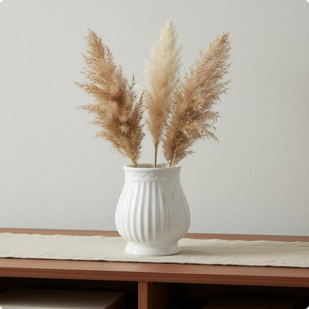 White Vase Minimalist Ceramic Look for Living Room, Desktop