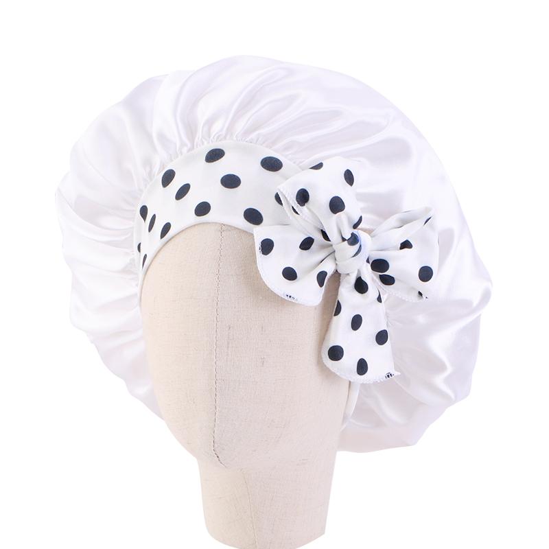 Elastic Kids Silky Satin Bonnet Cap Sleeping Hat Night Sleep Baotou Cap Cute Bow Hair Care Nightcap Bonnet Turban