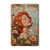 Vintage Floral Metal Poster, Redhead Girl Engraving 8x12 Inch for Living Room