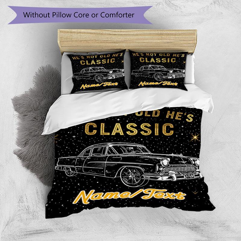 3PC Custom Name Classic Car Starry Night Bedding Set Printed  Bedding Set Duvet Cover Closure Includes 1 Duvet Cover & 8 Pillowcases for Bedroom