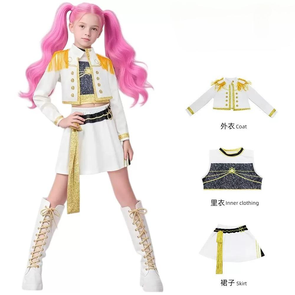 3-teiliges Kpop-Kostüm Rumi Sängerin Tanzkleid 3D-Druck Mädchen Halloween Weihnachts-Kostüme Cosplay Ausgefallene Bühnenauftritts-Outfits
