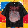Vintage Washed Slipknot Album Poster Print T-Shirt, World Tour Merch, Unisex Harajuku Street Style Loose Women Men T-shirts