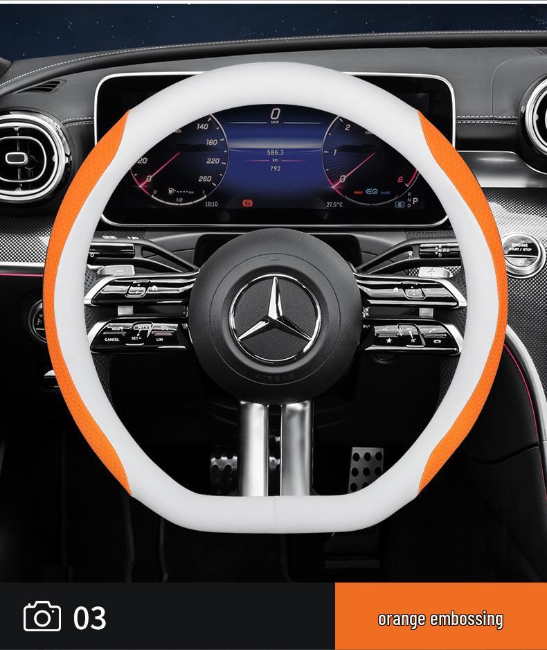 Genuine Leather Nappa Anti-Slip Steering Wheel Cover - Universal Fit, Embossed, Wear-Resistant, Comfortable for All Seasons