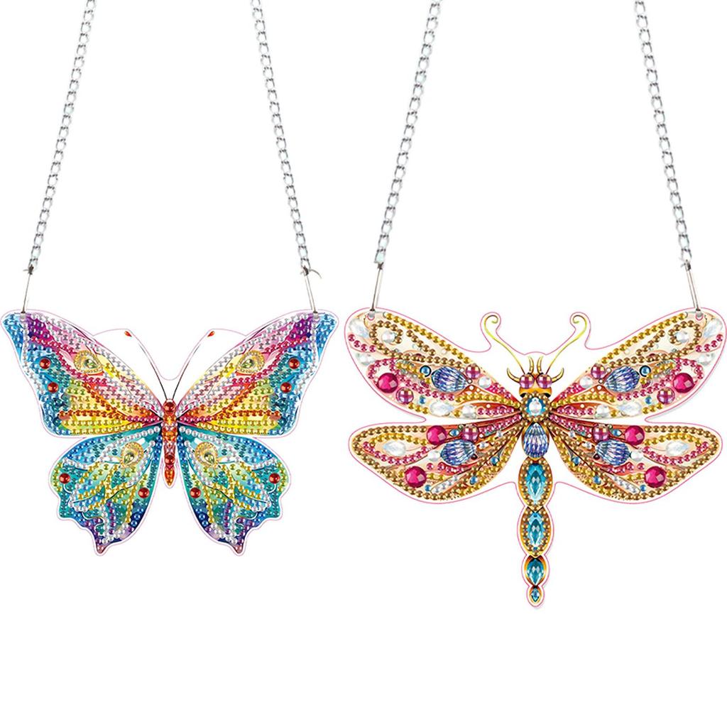 2pcs 2D Flat DIY Rhinestone Diamond Art Window Pendants Special Shape Diamond Painting Set Window Hanging Art for Home Decor