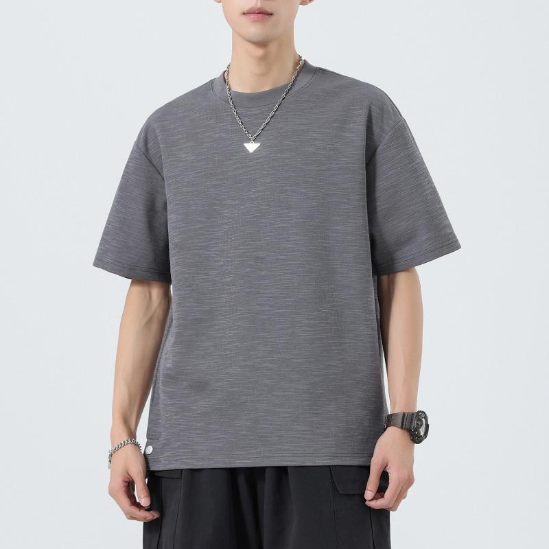 Men Solid Texture Crew Neck T Shirt Short Sleeve Loose Casual Minimal Daily Street Summer Basic Plain Top