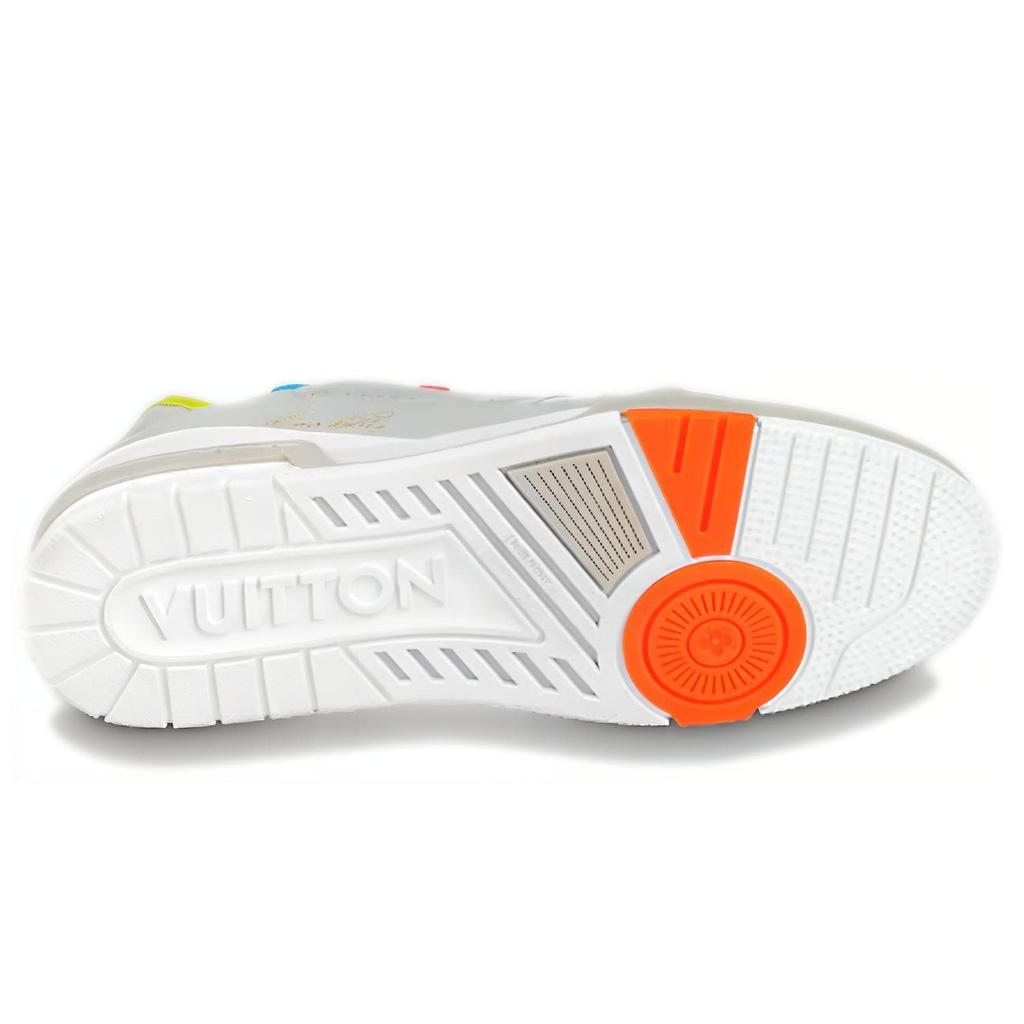 Louis Vuitton Trainer Upcycled Cow Leather Low Top Stylish Skateboarding Shoes Men's Gray Orange 1A8W9W