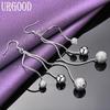 925 Sterling Zilver Mat Glad Drie Kralen Hanger Oorbellen Sieraden
