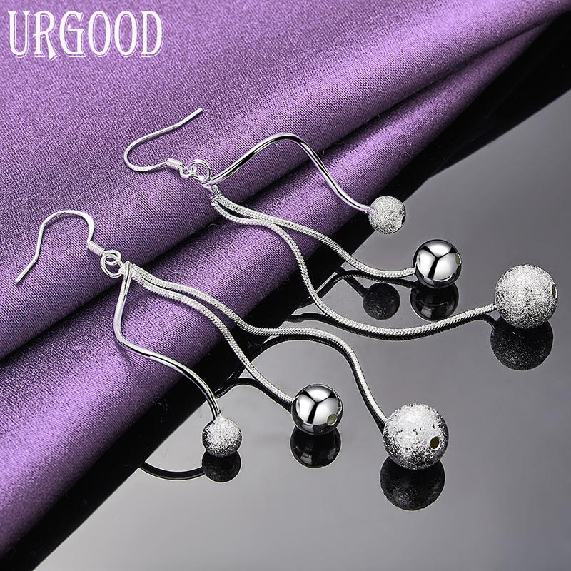 925 Sterling Zilver Mat Glad Drie Kralen Hanger Oorbellen Sieraden