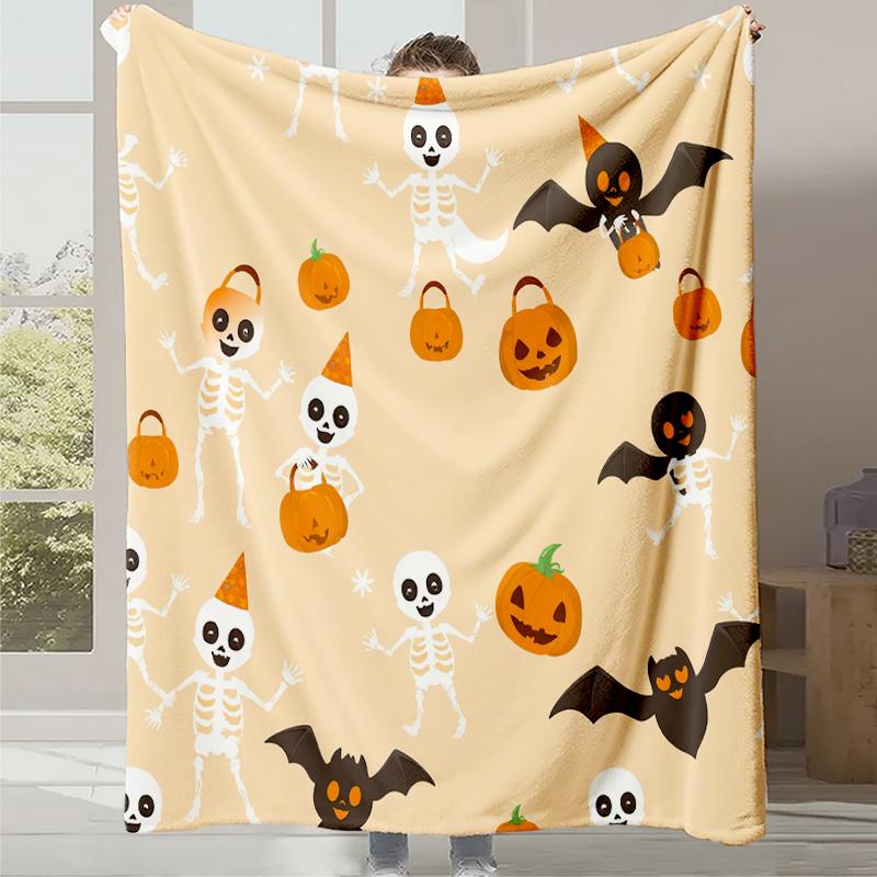 2025 New Cartoon Cute Pumpkin Little Ghost Printed Blanket Autumn and Winter Comfortable Warm Blanket Holiday Gift