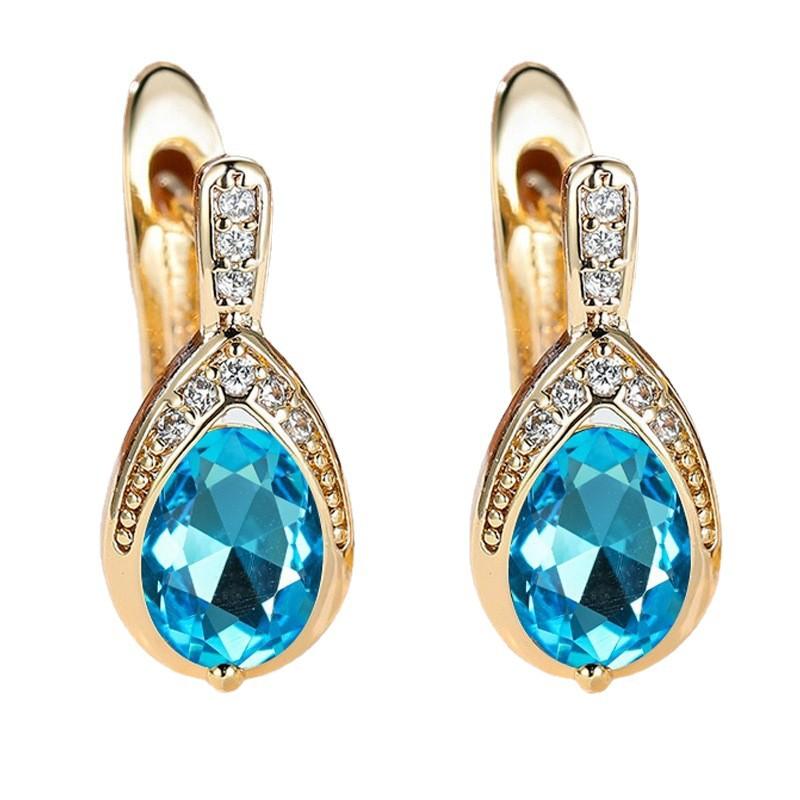 Popular Champagne Jinbao Blue Diamond Angel's Tears Ear Buckle Women's Niche Design Micro-inlaid Zircon Jewelry
