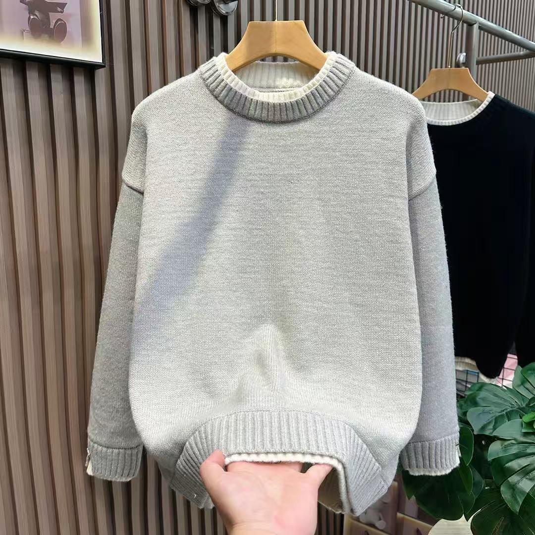 Men s Two-in-One Loose Knit Sweater - Casual Lazy Style, AutumnRound Neck Pullover XXXL