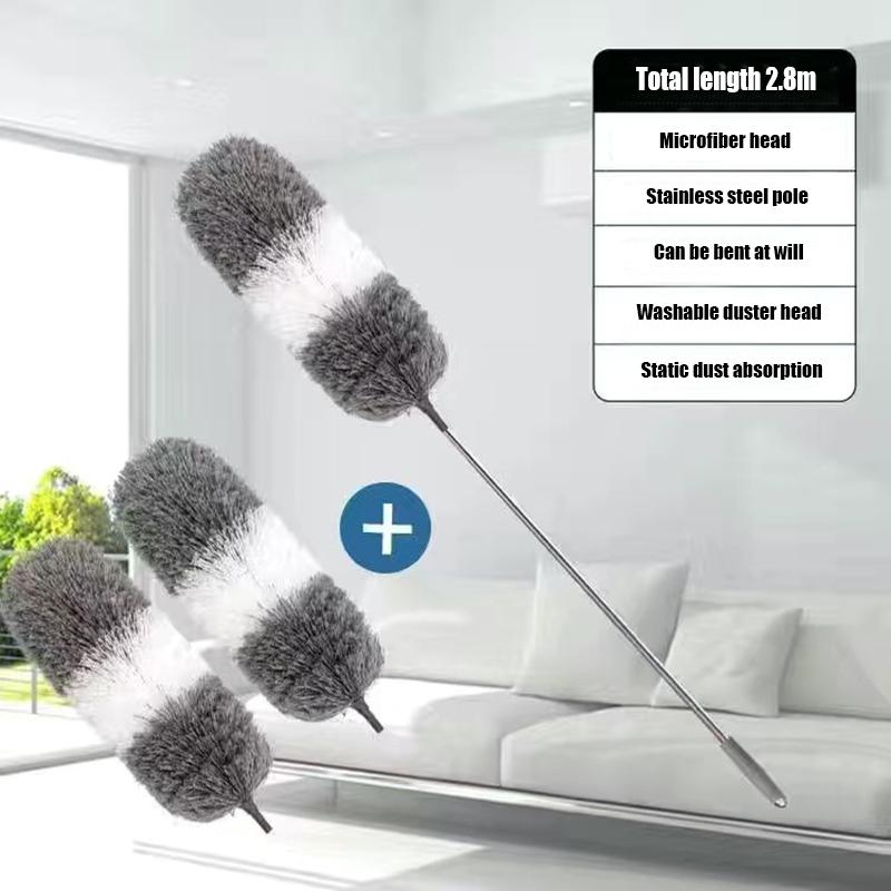 2,8 m Verlängerter Hühnerfederstaubwedel Ausziehbarer und gebogener Deckenreinigungsbesen Heimischer elektrostatischer Staubfänger