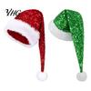 Sparkly Christmas Performance Hats Long Santa Hat for Party, Sequin Plush Xmas Comfortable Trim with Fur Ball Adults, Festive Holiday Costume