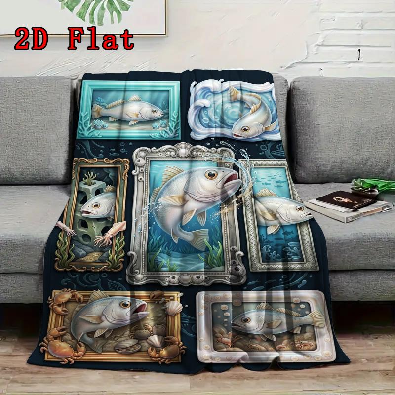 Ocean Life Collage 2D Flat Pattern Flannel Blanket, High quality All Seasons, Home Decor, Warmth and Comfort, Perfect for Christmas Gifts.