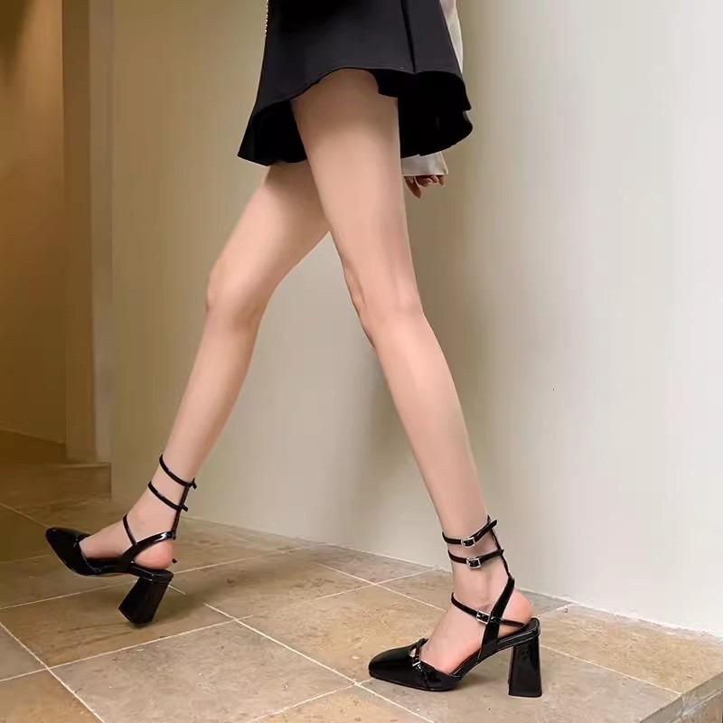 Fashion Women Thick Heel Sandals 2025 Summer Mary Jane High-heeled Shoes Wedding Party Shoes for Women New Breathable Sandals High Heels