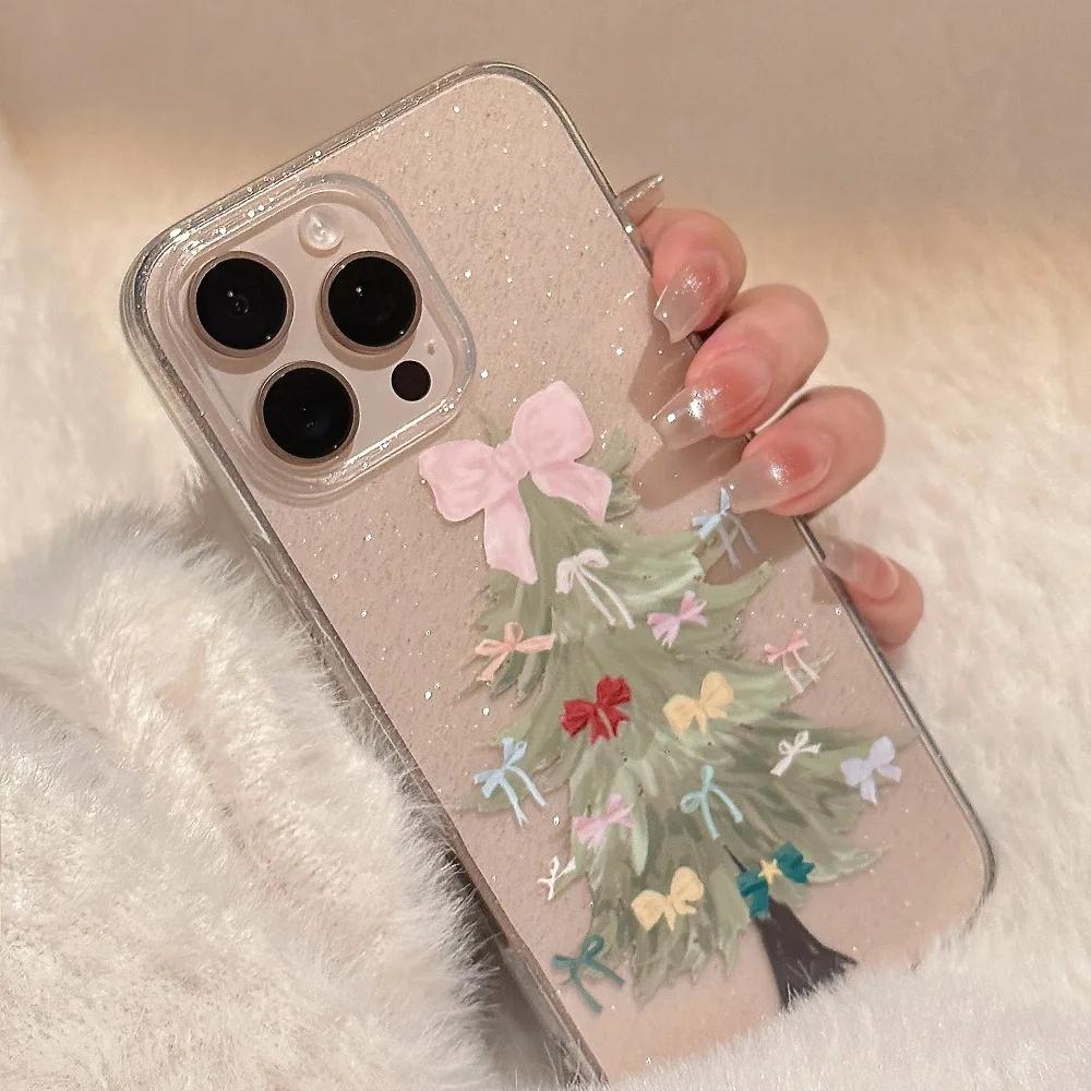 Bowknot Christmas Tree Pattern Bling Glitter Phone Case for iPhone 17AIR 16 15 14 13 12 11 PRO MAX MINI XS XR 7 8 PLUS Y2K Cover
