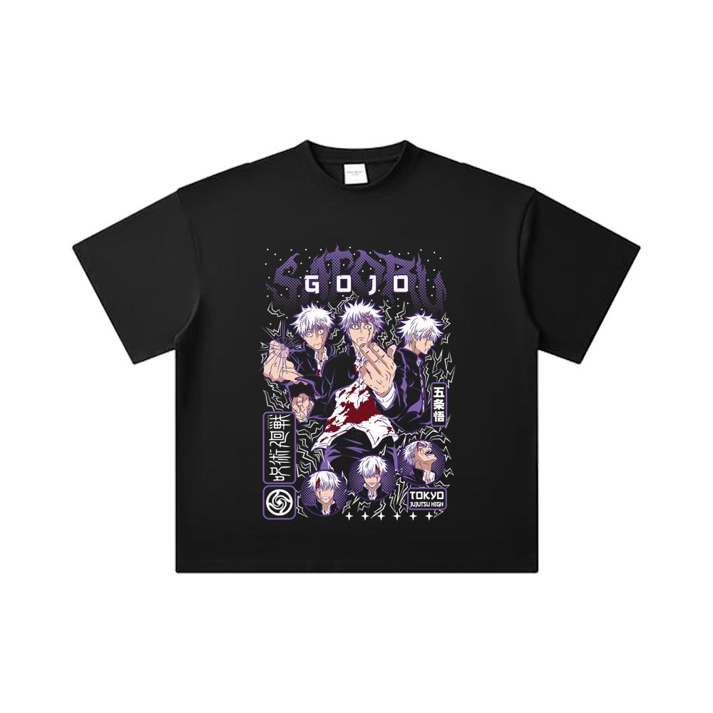 260 GSM Doppelgarn 32er Zählung 100% Baumwolle Jujutsu Kaisen V24 Gojo Aufdruck Unisex Schweres Baumwoll-T-Shirt