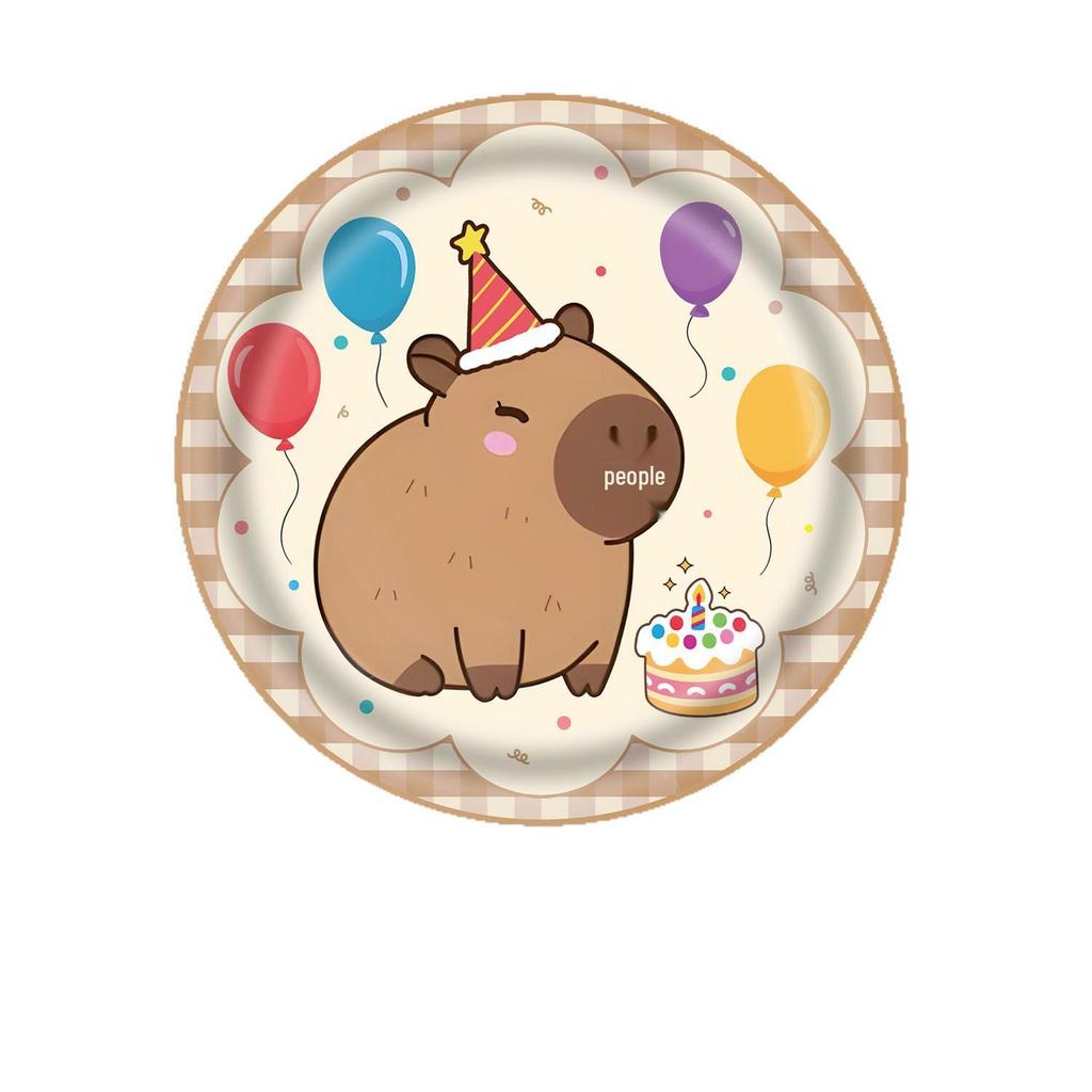 Capybara Party Set: Disposable Plates, Cups, Napkins, Tablecloth, Banner for Boys
