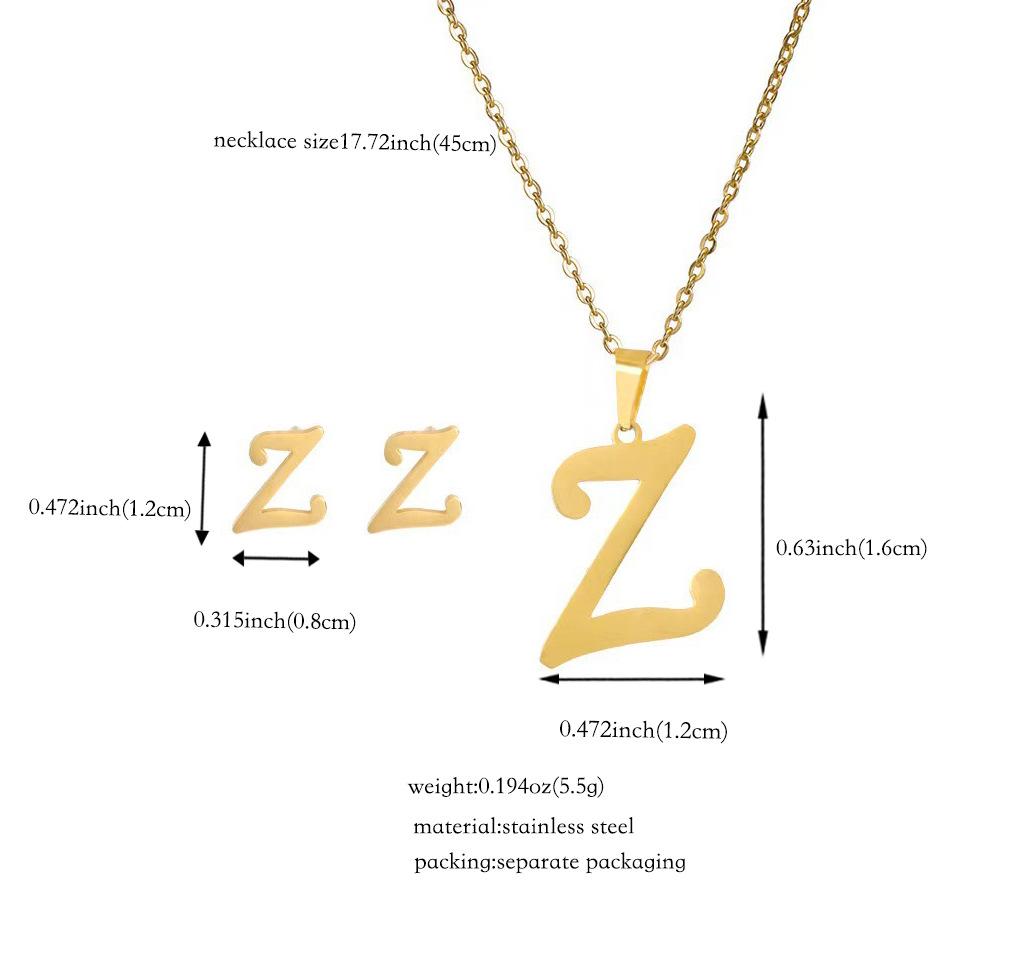 Titanium Steel Jewelry Set: Non-Fading English Letter Necklace & Earrings