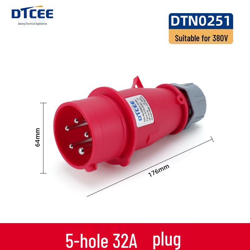 Non-Explosion-Proof Industrial Angled Seat Aviation Connector, Three-Phase, 3/4/5-Core, IP44, 16A/32A Plug