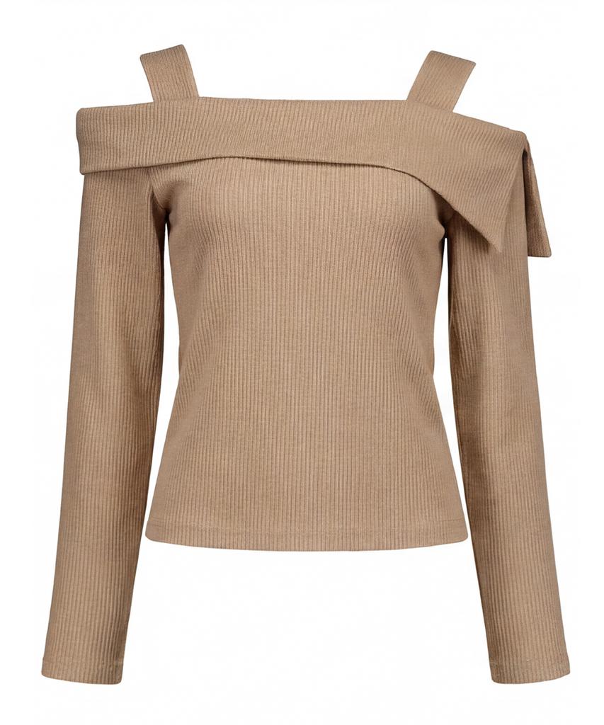 Myuleus Off-Shoulder Strap Knit [Beige]