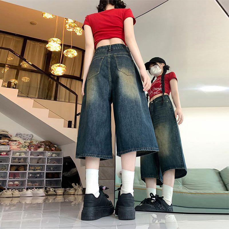 American Retro High-Waisted Wide-Leg Denim Shorts - Women s Slimming Summer Style S