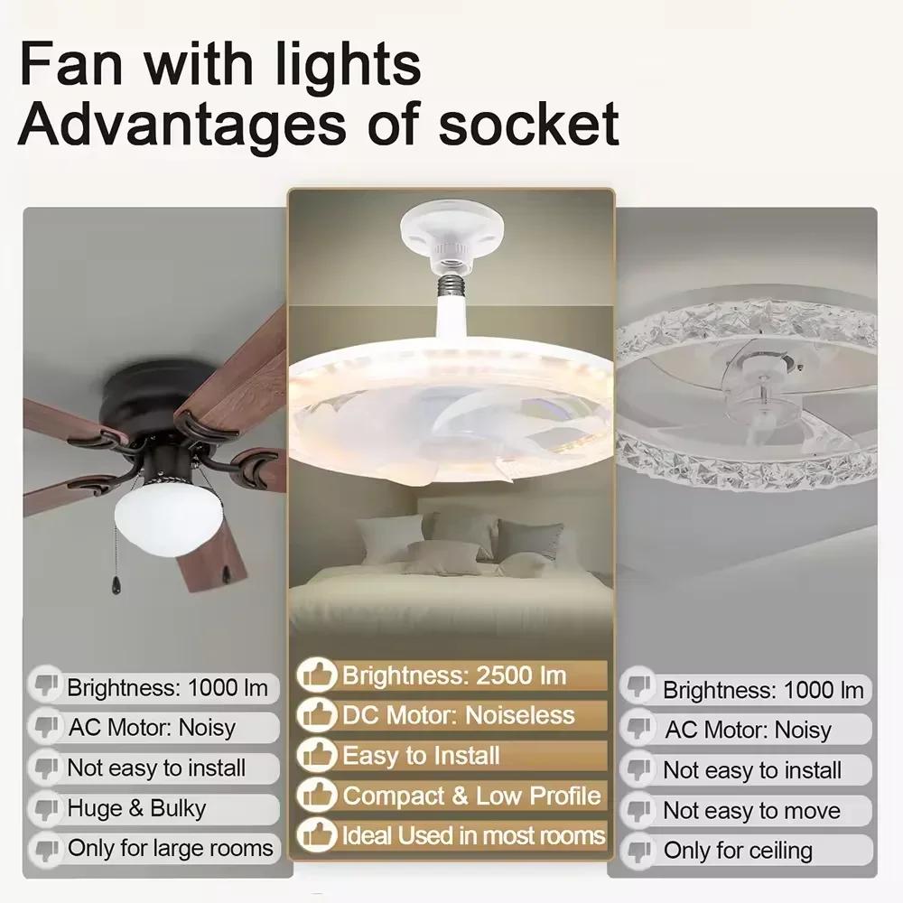 Modern Ceiling Fan With LED Light And Remote Control E27 Chandelier Fan Lamp 4 Speed Silent Powerful For Room Home Lighting