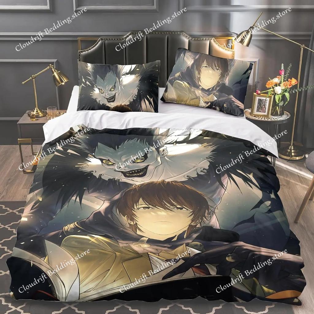 Death Note Bedding Set, Death Note Duvet Cover Set, Microfiber Quilt Cover with Pillowcases for Kids Teens Adults