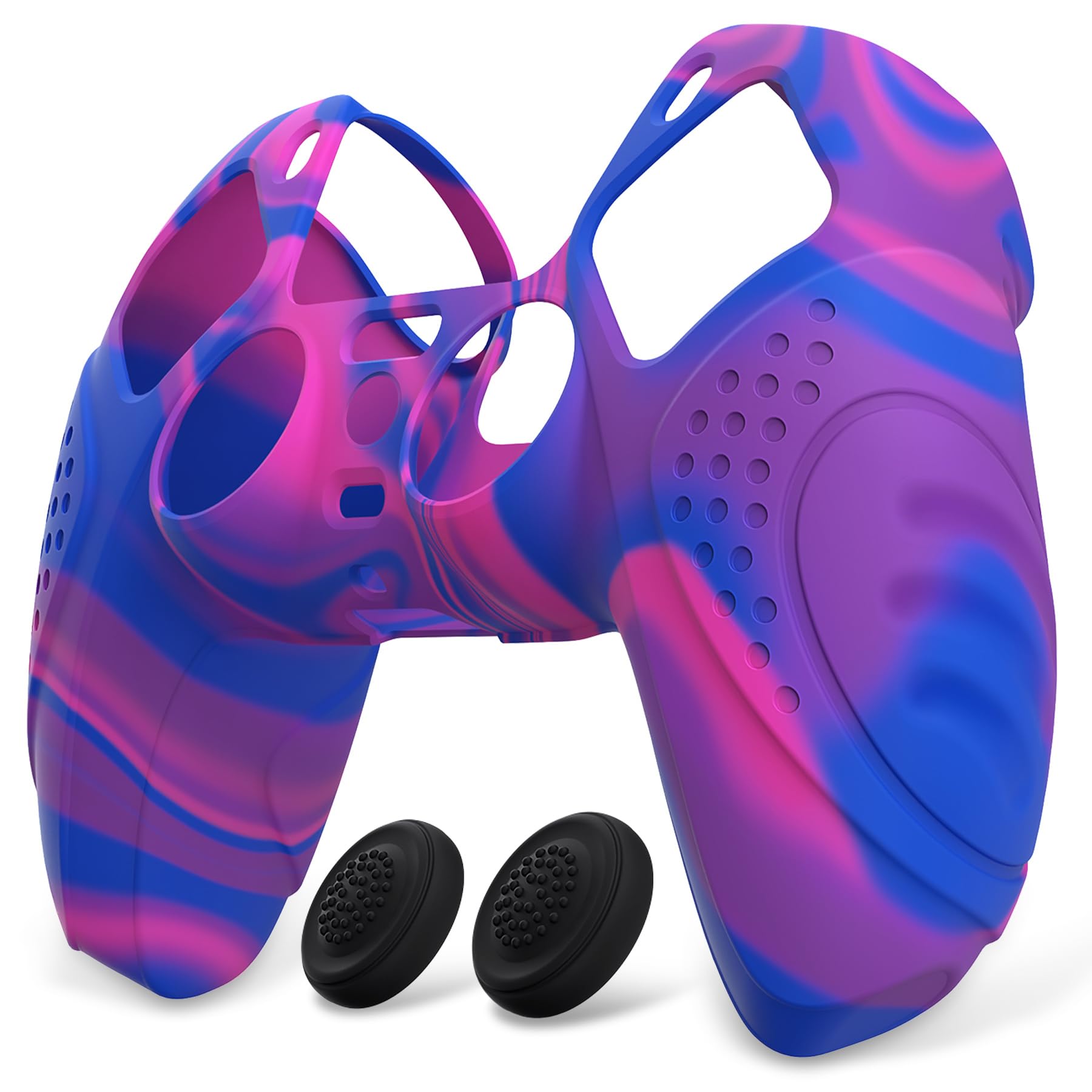 

eXtremeRate PlayVital захисний чохол для чохол для ps5 з ковпачками для стіків фіолетовий ps5, контролер, [рожевий & & синій]