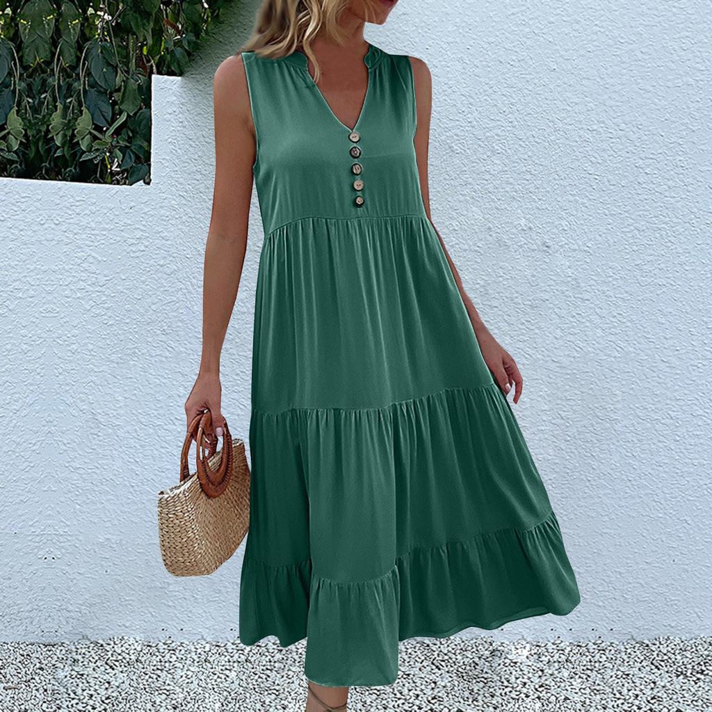 Women's Summer Fashion Loose Tank Dress Casual Sleeveless Solid Color Dresses