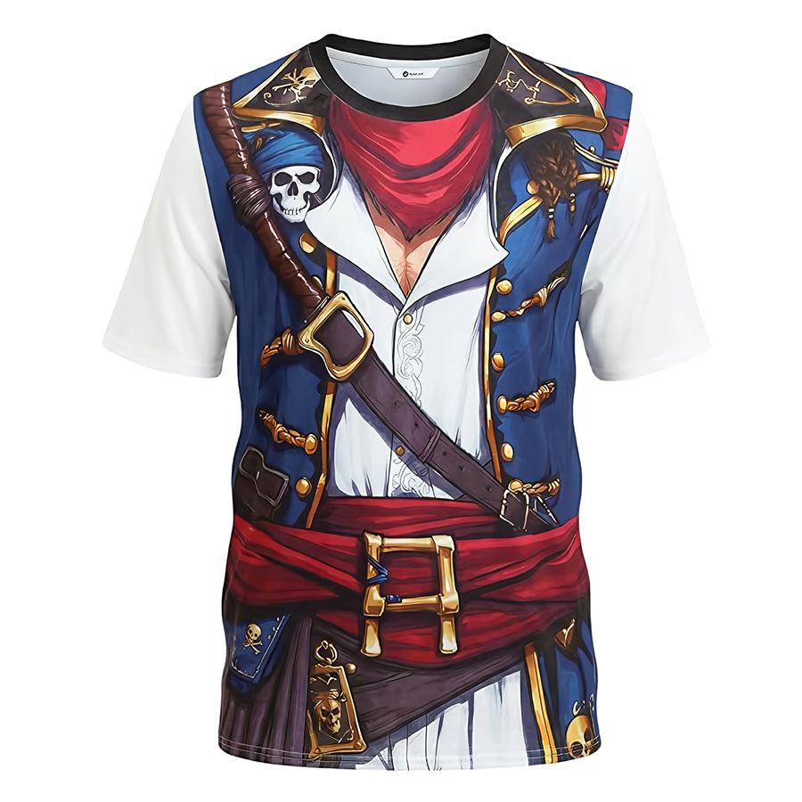 Maglietta a maniche corte Costume da Pirata Teschio Capitano a maniche corte da Uomo Stampa 3D Girocollo Costume per Festa a Tema Halloween
