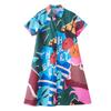 Dimanaf Summer Women 2025 Basic Plus Size Shirt Dress Casual Short Sleeve Buttons Dress Loose Printing Dress