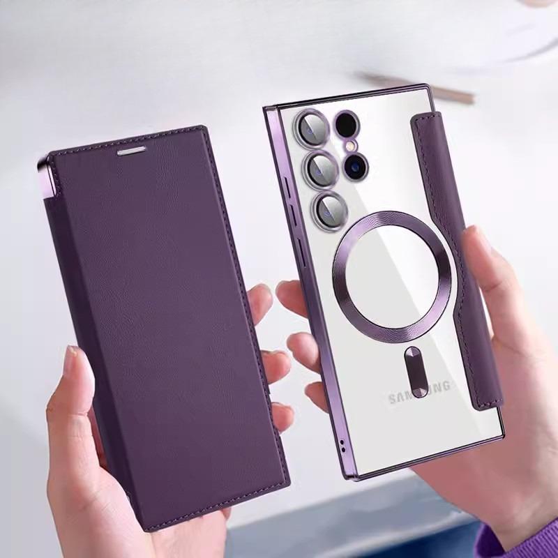 Samsung S25FE Electroplated Gold Shield Magnetic Leather Case Mobile Phone Case A56 Full Cover Flip Cover Protective Case